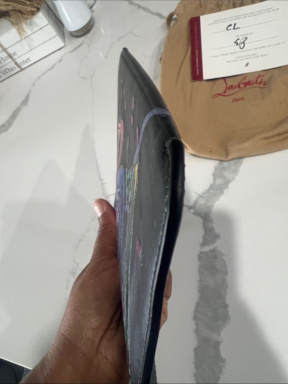 Christian Louboutin Black Leather Pouch with Multicolor 'LOVE' Artwork - Picture 8 of 14